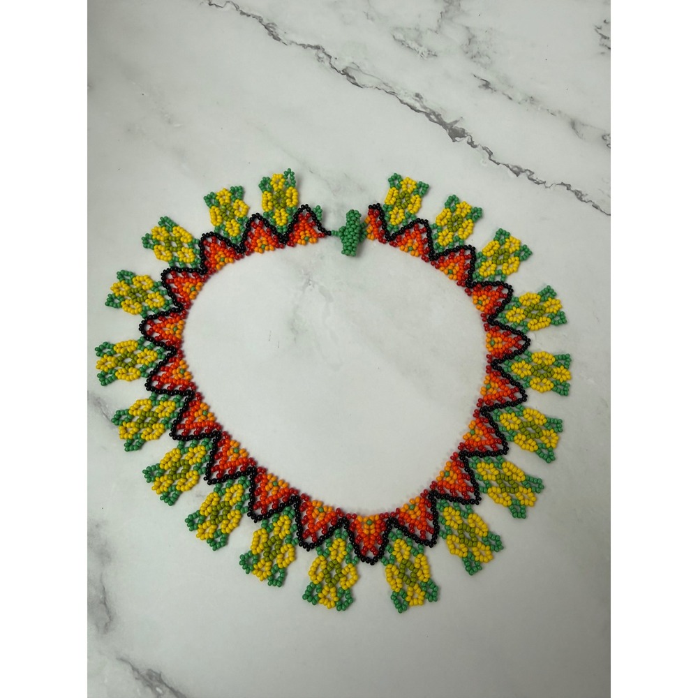 Handmade Artesanal Colorful Beaded Necklace Yellow Green Orange